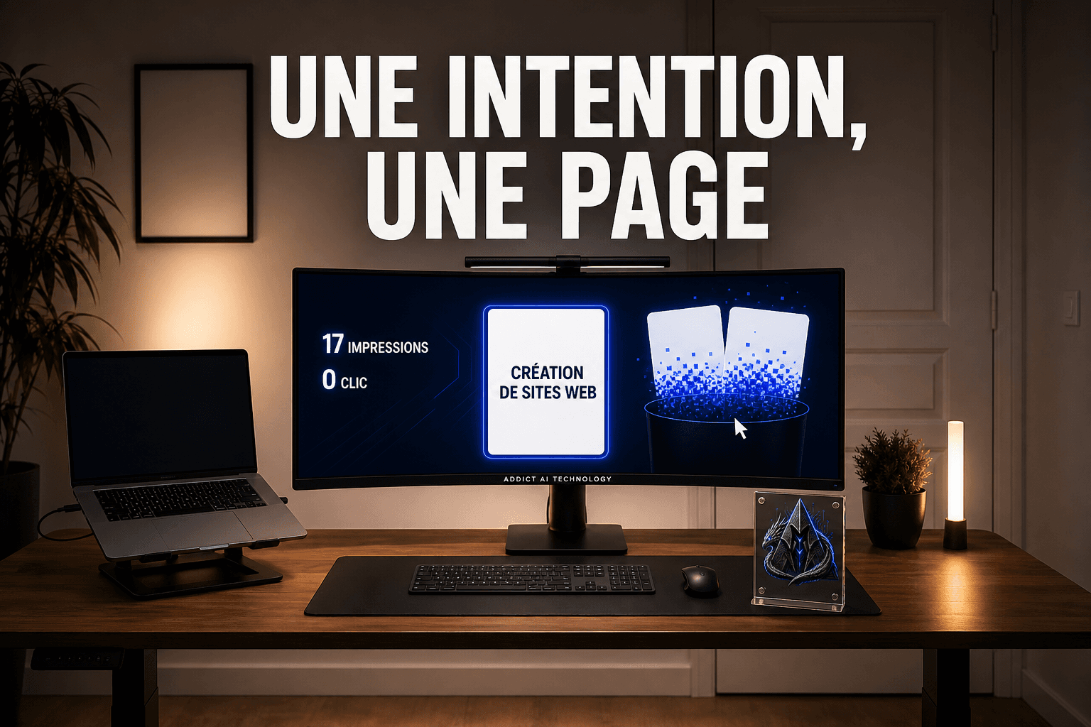 Addict AI Technology : « 17 impressions, 0 clic » face à une page unique, tandis que deux variantes locales sont supprimées.